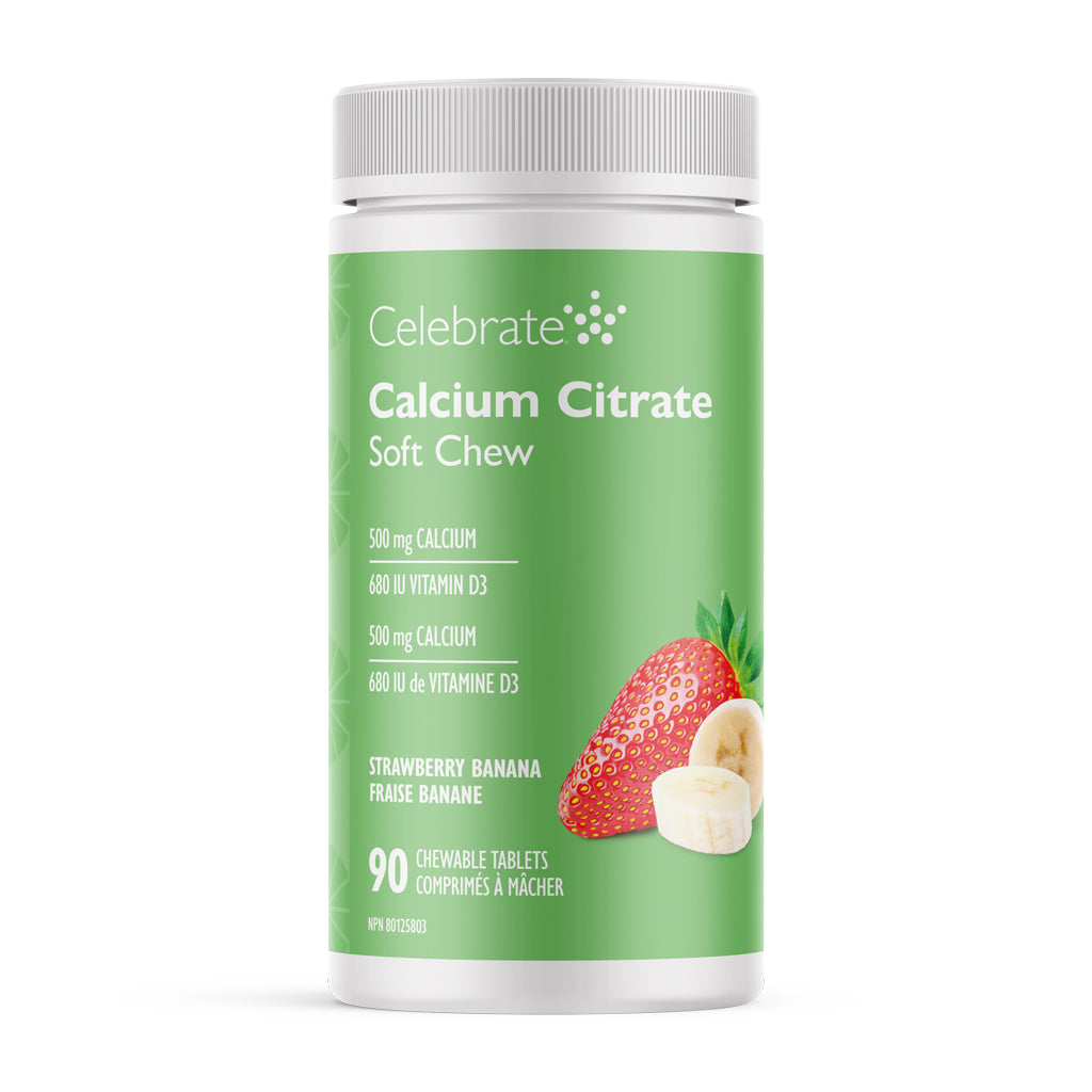 Celebrate Calcium Citrate Soft Chew container with green label on a white background